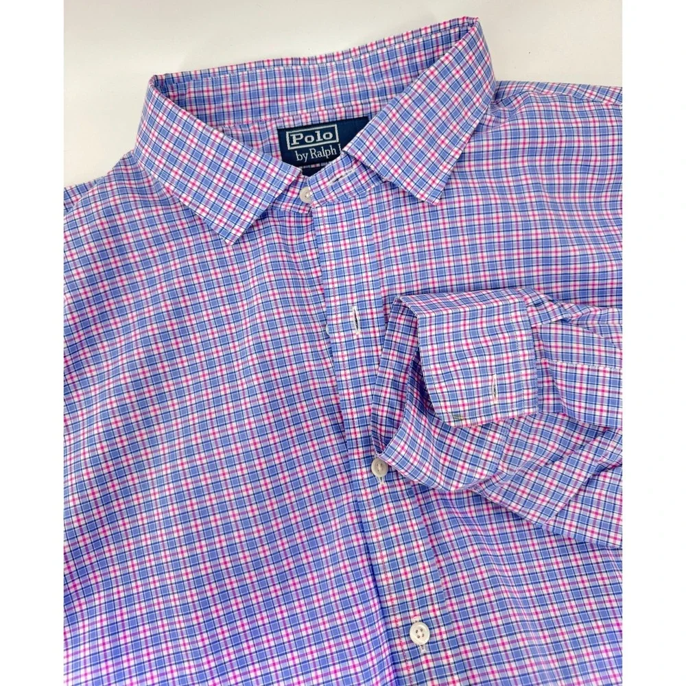 Polo Ralph Lauren Button Down Shirt‎ Mens XXL Blue Pink Plaid